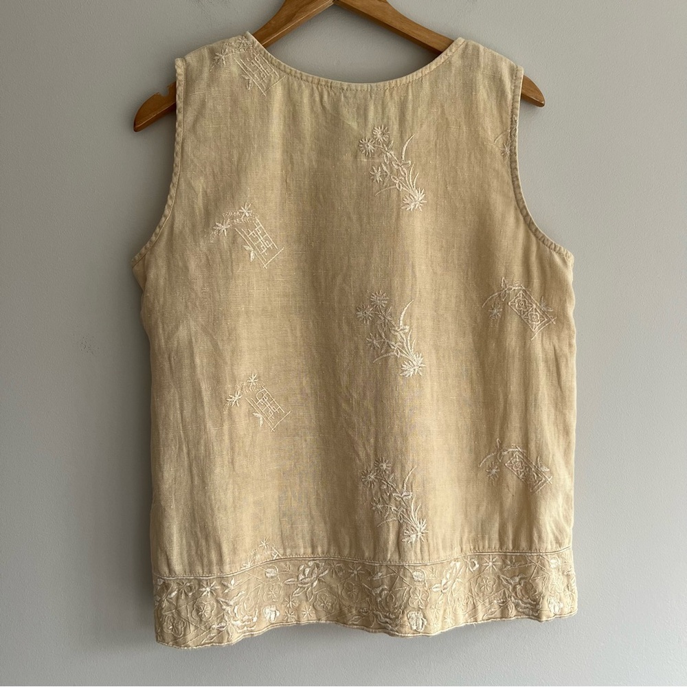 NU Construction Vintage Beige Embroidered Tank Top PL - Picture 2 of 8